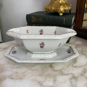 VINTAGE ROSENTHAL CONTINENTAL MARIA FLOWER POT GRAVY BOAT BOWL GOLD FLORAL Rose